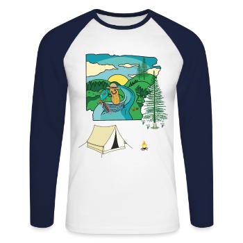 Peanut Camping Boats Nature Lovers Nature Camping - Unisex Long Sleeve Baseball T-Shirt - white/navy - Front - Nik (191cm)