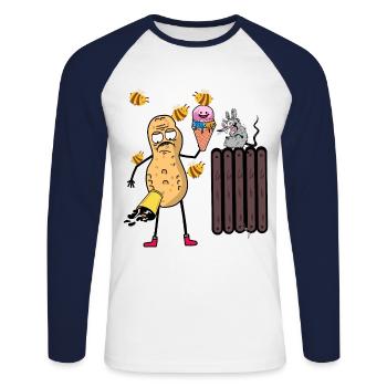 Drôle de crème glacée aux cacahuètes Crème glacée Abeilles Rat Nut - T-shirt baseball manches longues Homme - blanc/marine - Devant - Nik (191cm)
