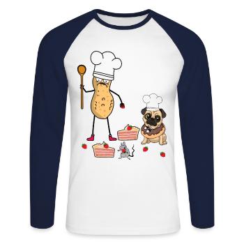 Cacahuètes Pâtisserie Animaux Chien Pâtisserie Boulanger Noix - T-shirt baseball manches longues Homme - blanc/marine - Devant - Nik (191cm)