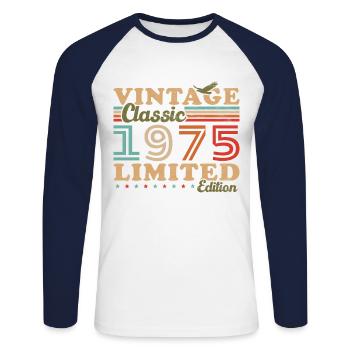 1975 Vintage Retro Geburtstagsgeschenk - Unisex Baseballshirt langarm - Weiß/Navy - Vorne - Nik (191cm)