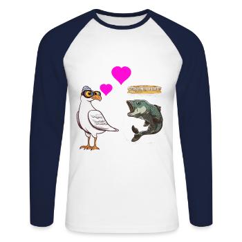 Seagull Loves Fish Fish Maritime Sailor - Unisex Long Sleeve Baseball T-Shirt - white/navy - Front - Nik (191cm)