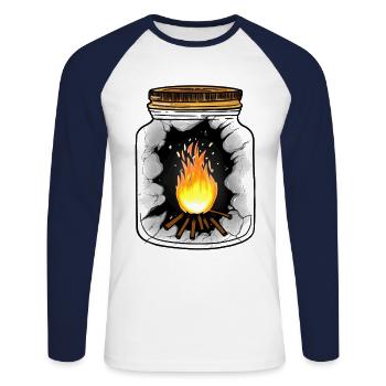 Campfire Romance Camping Fire Fiery - Unisex Long Sleeve Baseball T-Shirt - white/navy - Front - Nik (191cm)