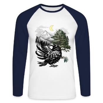 Nature Raven Raven Crow Crows Mountains - Unisex Long Sleeve Baseball T-Shirt - white/navy - Front - Nik (191cm)
