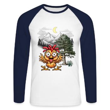 Crazy Chicken Poulets Poule Wild West Nature - T-shirt baseball manches longues Homme - blanc/marine - Devant - Nik (191cm)