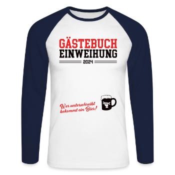 Gästebuch Einweihung 2024 Neue Wohnung Geschäft - Unisex Baseballshirt langarm - Weiß/Navy - Vorne - Nik (191cm)