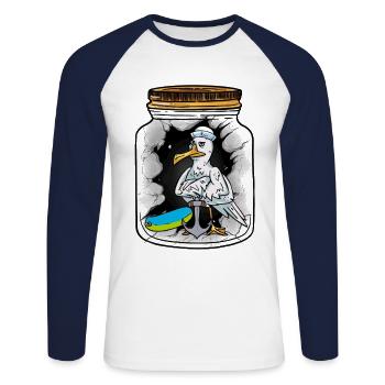 Message dans une bouteille Seagulls Sailors Sailor Greetings - T-shirt baseball manches longues Homme - blanc/marine - Devant - Nik (191cm)