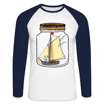 Voilier Navigation Message Dans Une Bouteille Salutations Chat - T-shirt baseball manches longues Homme - blanc/marine - Devant - Nik (191cm)