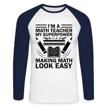 Professeur de mathématiques Professeur d’école Professeur de mathématiques drôle S - T-shirt baseball manches longues Homme - blanc/marine - Devant - Nik (191cm)