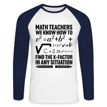 Professeur de mathématiques Professeur d’école Professeur de mathématiques drôle S - T-shirt baseball manches longues Homme - blanc/marine - Devant - Nik (191cm)