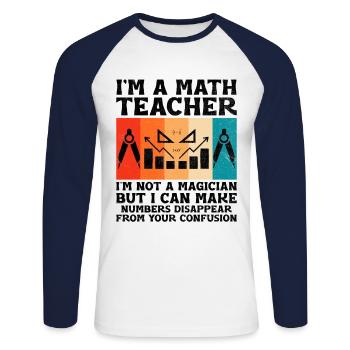 Mathelehrer Schullehrer Lustige Mathelehrer S - Unisex Baseballshirt langarm - Weiß/Navy - Vorne - Nik (191cm)