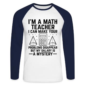 Mathelehrer Schullehrer Lustige Mathelehrer S - Unisex Baseballshirt langarm - Weiß/Navy - Vorne - Nik (191cm)