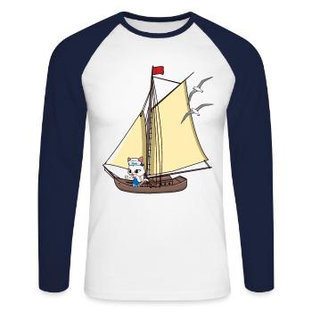 Cat Maritime Voilier Voilier Marin Ahoy - T-shirt baseball manches longues Homme - blanc/marine - Devant - Nik (191cm)
