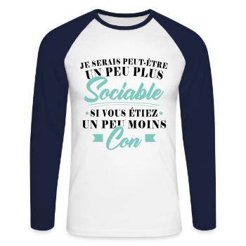 I'd be more sociable if you were less stupid - Unisex Long Sleeve Baseball T-Shirt - white/navy - Front - Nik (191cm)