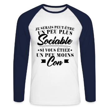 Ich wäre geselliger, wenn du weniger dumm wärst - Unisex Baseballshirt langarm - Weiß/Navy - Vorne - Nik (191cm)