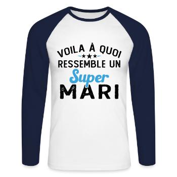 This Is What a Super Funny Husband Looks Like - Unisex Long Sleeve Baseball T-Shirt - white/navy - Front - Nik (191cm)
