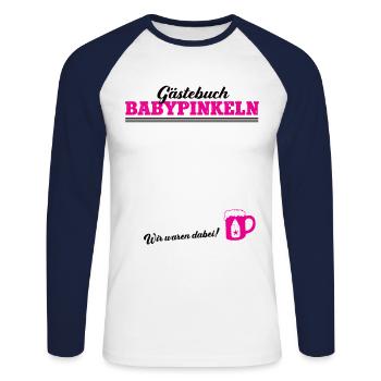 Babypinkeln Gästebuch Babyparty Babybier Geburt - Unisex Baseballshirt langarm - Weiß/Navy - Vorne - Nik (191cm)