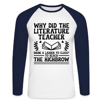 Professeur de littérature Professeur d’école Professeur drôle S - T-shirt baseball manches longues Homme - blanc/marine - Devant - Nik (191cm)