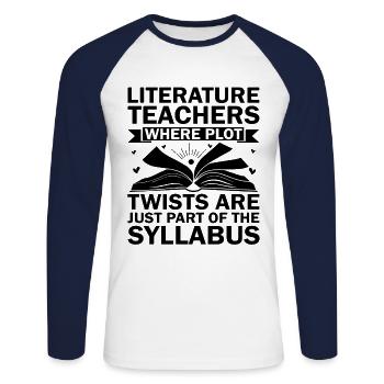 Professeur de littérature Professeur d’école Professeur drôle S - T-shirt baseball manches longues Homme - blanc/marine - Devant - Nik (191cm)
