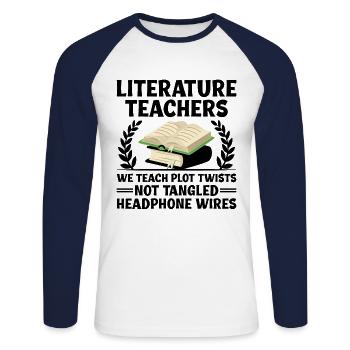 Professeur de littérature Professeur d’école Professeur drôle S - T-shirt baseball manches longues Homme - blanc/marine - Devant - Nik (191cm)