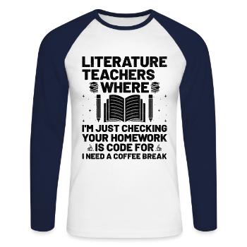 Professeur de littérature Professeur d’école Professeur drôle S - T-shirt baseball manches longues Homme - blanc/marine - Devant - Nik (191cm)