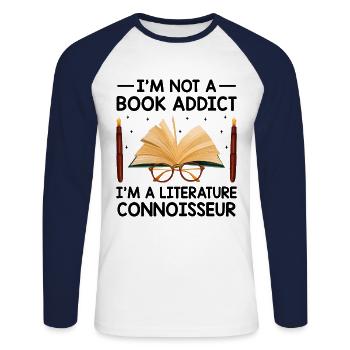 Professeur de littérature Professeur d’école Professeur drôle S - T-shirt baseball manches longues Homme - blanc/marine - Devant - Nik (191cm)