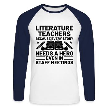 Professeur de littérature Professeur d’école Professeur drôle S - T-shirt baseball manches longues Homme - blanc/marine - Devant - Nik (191cm)