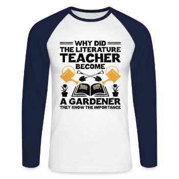 Professeur de littérature Professeur d’école Professeur drôle S - T-shirt baseball manches longues Homme - blanc/marine - Devant - Nik (191cm)