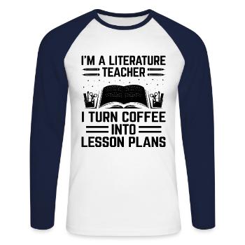 Professeur de littérature Professeur d’école Professeur drôle S - T-shirt baseball manches longues Homme - blanc/marine - Devant - Nik (191cm)