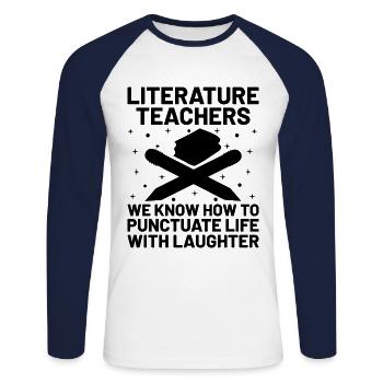 Professeur de littérature Professeur d’école Professeur drôle S - T-shirt baseball manches longues Homme - blanc/marine - Devant - Nik (191cm)