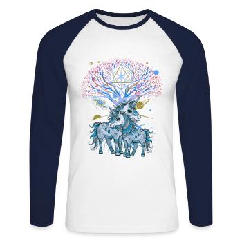 Einhörner Einhorn Schamane Natur Wald indianisch - Unisex Baseballshirt langarm - Weiß/Navy - Vorne - Nik (191cm)