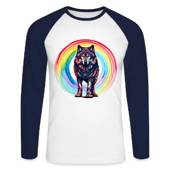 Wolf Wolves Rainbow - Unisex Long Sleeve Baseball T-Shirt - white/navy - Front - Nik (191cm)