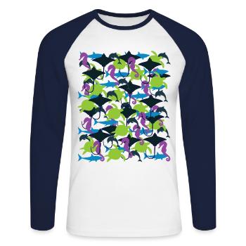 Ocean Camouflage – marine life in camouflage style - Unisex Long Sleeve Baseball T-Shirt - white/navy - Front - Nik (191cm)