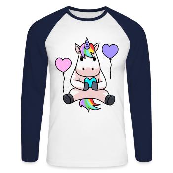 Licorne Anniversaire Cadeau d’anniversaire Enfants - T-shirt baseball manches longues Homme - blanc/marine - Devant - Nik (191cm)