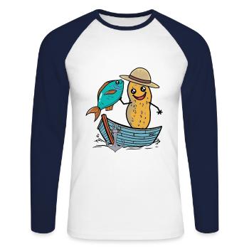 Pêcheur de poisson pêcheur de cacahuète Bateau de pêche au poisson - T-shirt baseball manches longues Homme - blanc/marine - Devant - Nik (191cm)
