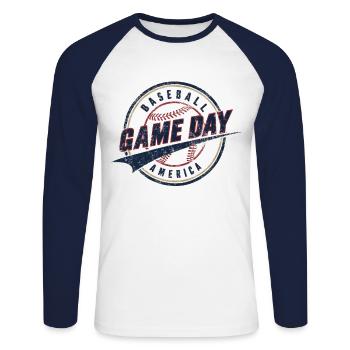 Baseball Men Women Kids Player Pitcher Softball - Unisex Baseballshirt langarm - Weiß/Navy - Vorne - Nik (191cm)
