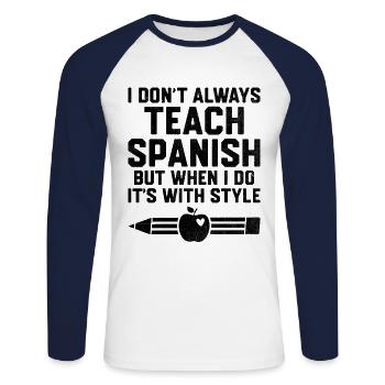 Professeur de langues étrangères École Professeurs de langues - T-shirt baseball manches longues Homme - blanc/marine - Devant - Nik (191cm)