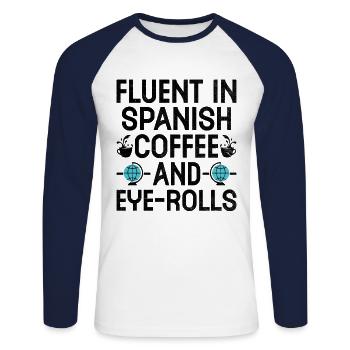 Professeur de langues étrangères École Professeurs de langues - T-shirt baseball manches longues Homme - blanc/marine - Devant - Nik (191cm)