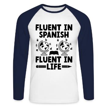 Professeur de langues étrangères École Professeurs de langues - T-shirt baseball manches longues Homme - blanc/marine - Devant - Nik (191cm)
