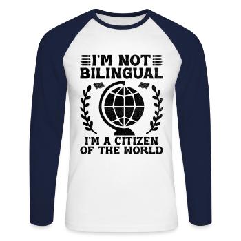 Professeur de langues étrangères École Professeurs de langues - T-shirt baseball manches longues Homme - blanc/marine - Devant - Nik (191cm)