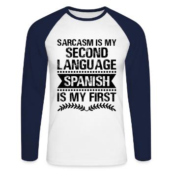 Foreign Language Teacher School Languages Teachers - Unisex Long Sleeve Baseball T-Shirt - white/navy - Front - Nik (191cm)