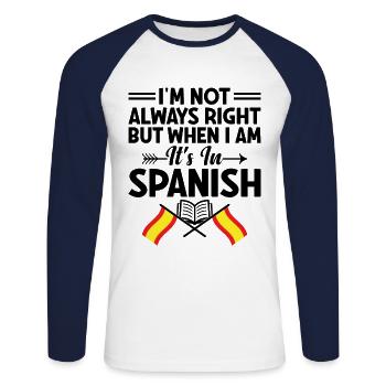 Professeur de langues étrangères École Professeurs de langues - T-shirt baseball manches longues Homme - blanc/marine - Devant - Nik (191cm)