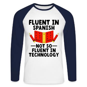 Professeur de langues étrangères École Professeurs de langues - T-shirt baseball manches longues Homme - blanc/marine - Devant - Nik (191cm)
