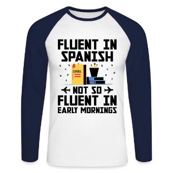 Professeur de langues étrangères École Professeurs de langues - T-shirt baseball manches longues Homme - blanc/marine - Devant - Nik (191cm)