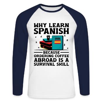 Professeur de langues étrangères École Professeurs de langues - T-shirt baseball manches longues Homme - blanc/marine - Devant - Nik (191cm)