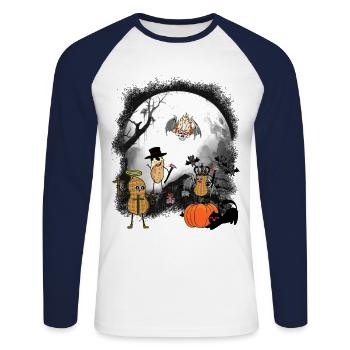 Peanuts Peanut Halloween Midnight - Unisex Long Sleeve Baseball T-Shirt - white/navy - Front - Nik (191cm)