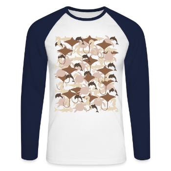 Ocean Camouflage – Meeresleben im Tarnstil - Unisex Baseballshirt langarm - Weiß/Navy - Vorne - Nik (191cm)