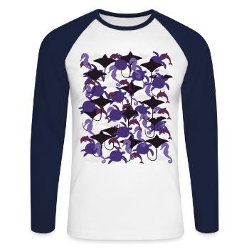 Ocean Camouflage – marine life in camouflage style - Unisex Long Sleeve Baseball T-Shirt - white/navy - Front - Nik (191cm)