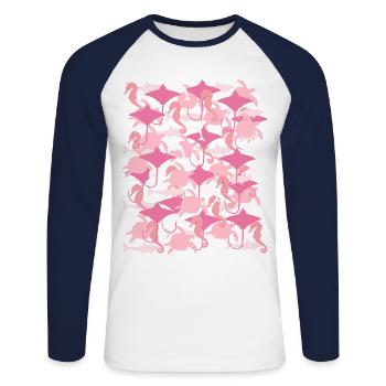 Ocean Camouflage – marine life in camouflage style - Unisex Long Sleeve Baseball T-Shirt - white/navy - Front - Nik (191cm)