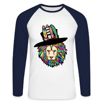 Tête de Lion Lion Lion - T-shirt baseball manches longues Homme - blanc/marine - Devant - Nik (191cm)