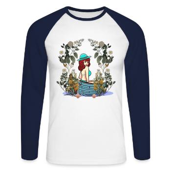Filles Bateau Bateaux Nature Amoureux de la Nature - T-shirt baseball manches longues Homme - blanc/marine - Devant - Nik (191cm)